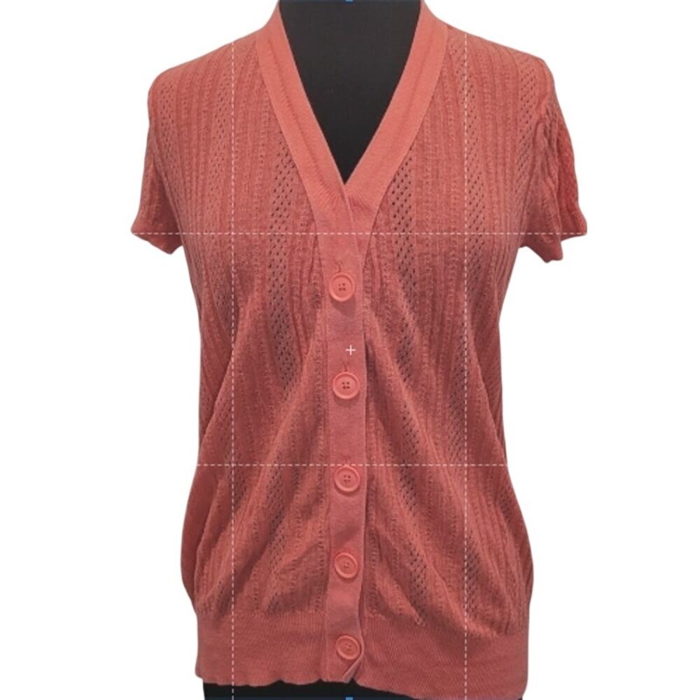 Y2K Orange Ribbed Relaxed Cardigan L Retro Coquette Academia Campus School
